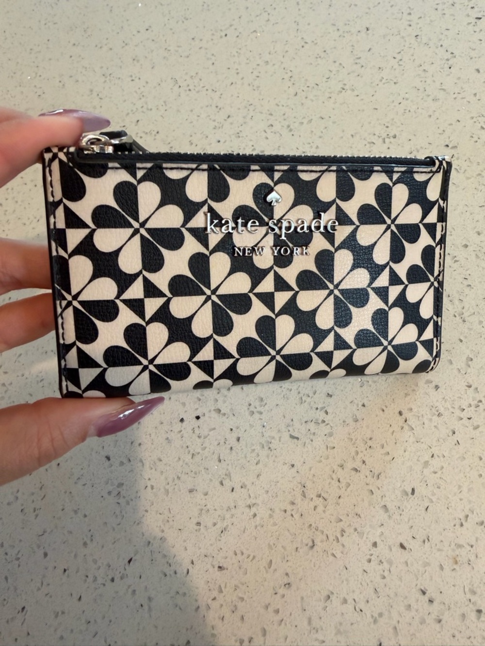 kate spade Black & White Floral Geometric Zip Card Case